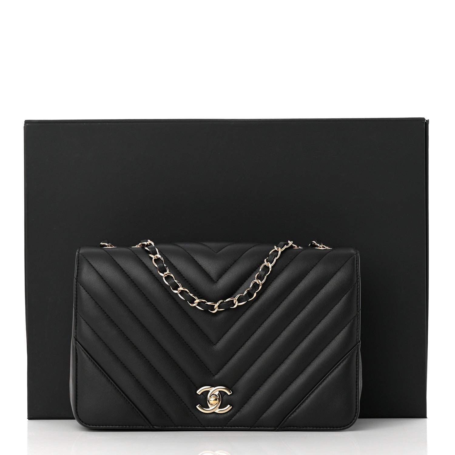 Chanel Calfskin Chevron Quilted Large Statement Flap Black 12 of 12