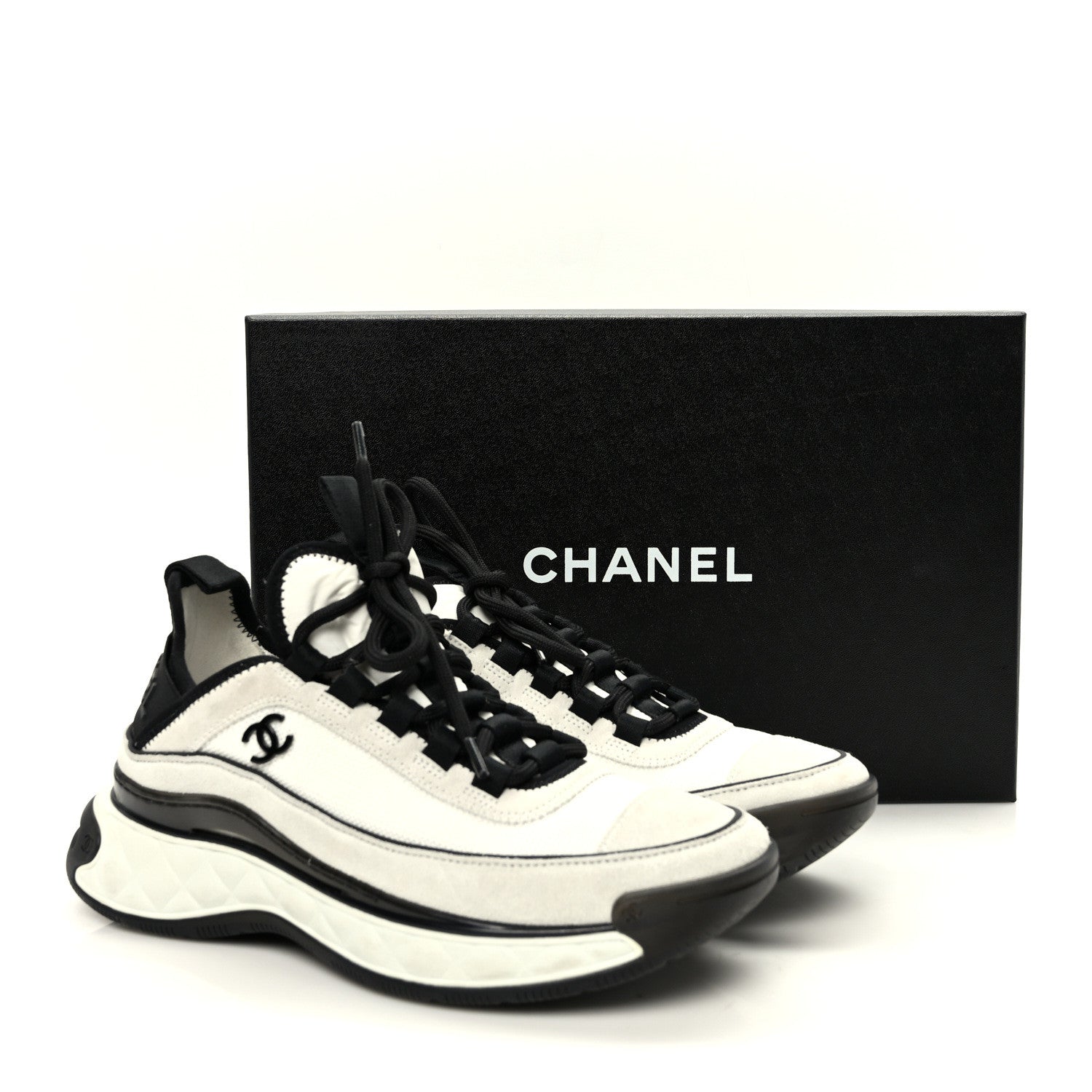 Chanel Suede Calfskin Mixed Fibers CC Sneakers 36 White Light Grey 9 of 9