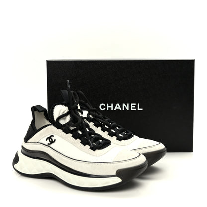 Chanel Suede Calfskin Mixed Fibers CC Sneakers 36 White Light Grey 9 of 9