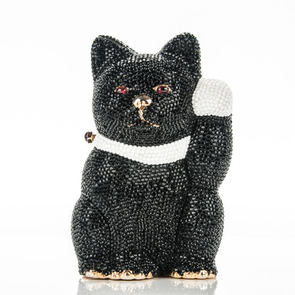 Judith Leiber Swarovski Crystal Cat Minaudiere Clutch Black White 1 of 8