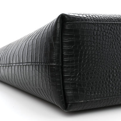 Jimmy Choo Calfskin Crocodile Embossed Nine2Five East West Tote Black 10 of 15