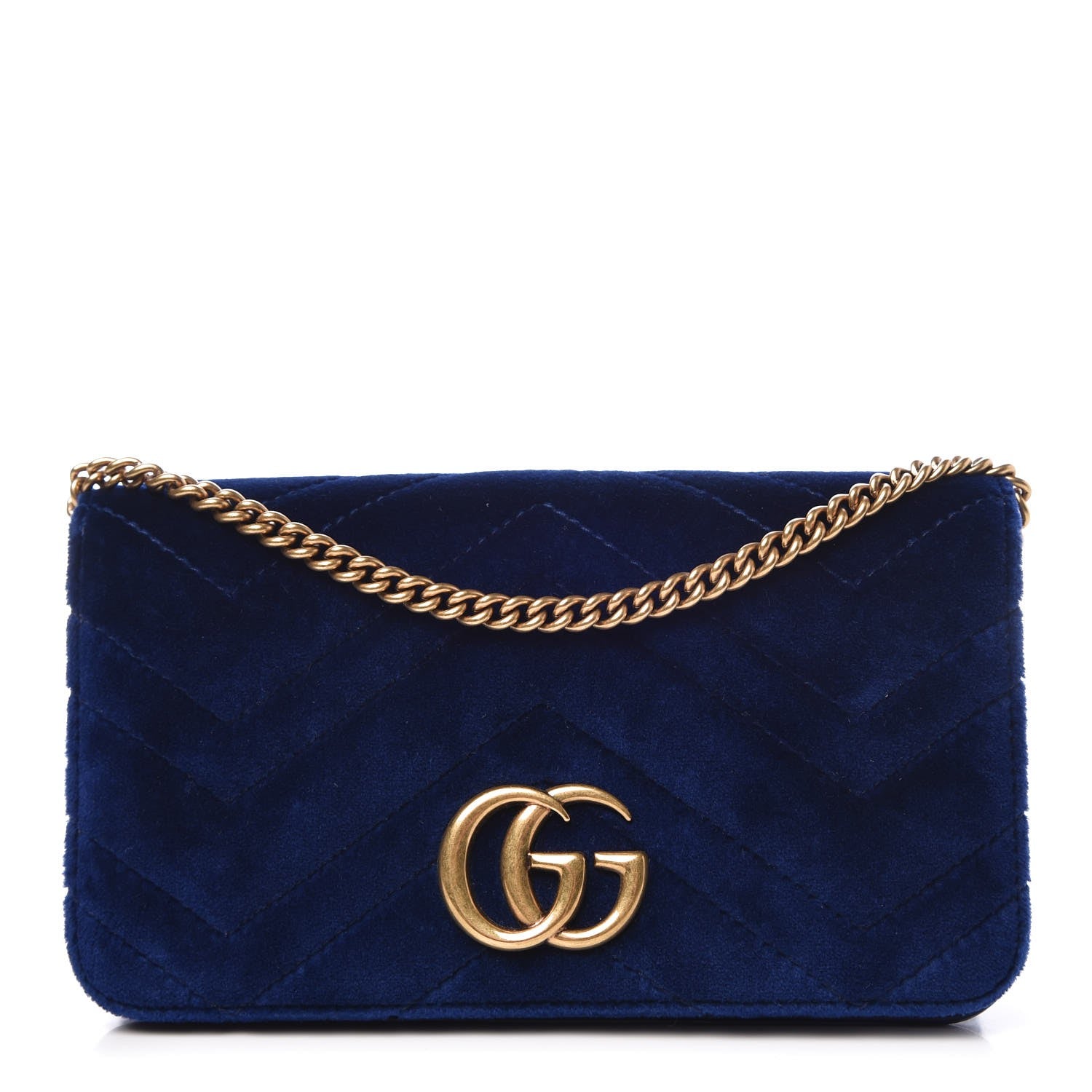 Gucci Velvet Matelasse GG Marmont Mini Bag Cobalt Blue 1 of 9