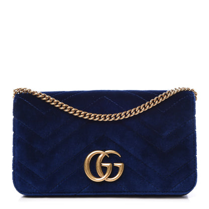 Gucci Velvet Matelasse GG Marmont Mini Bag Cobalt Blue 1 of 9