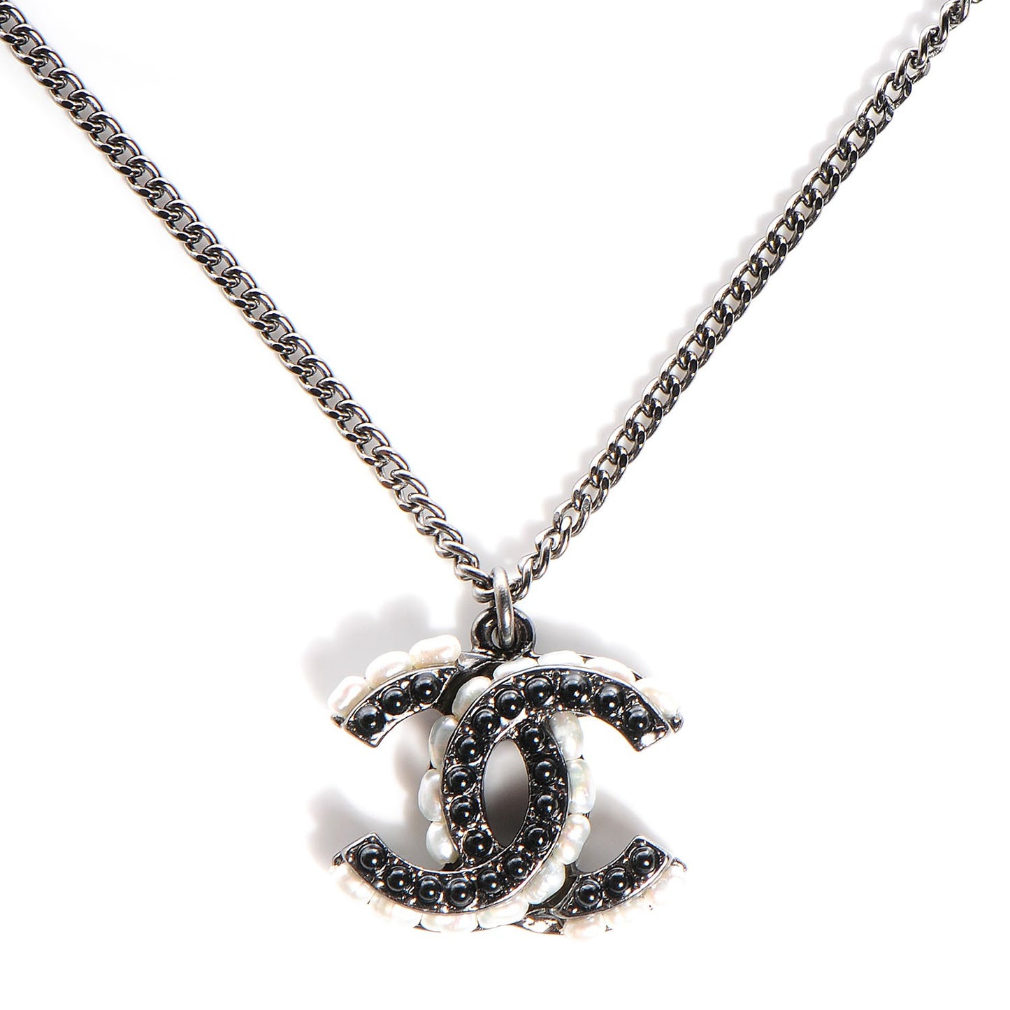 Ruthenium Pearl CC Long Pendant Necklace