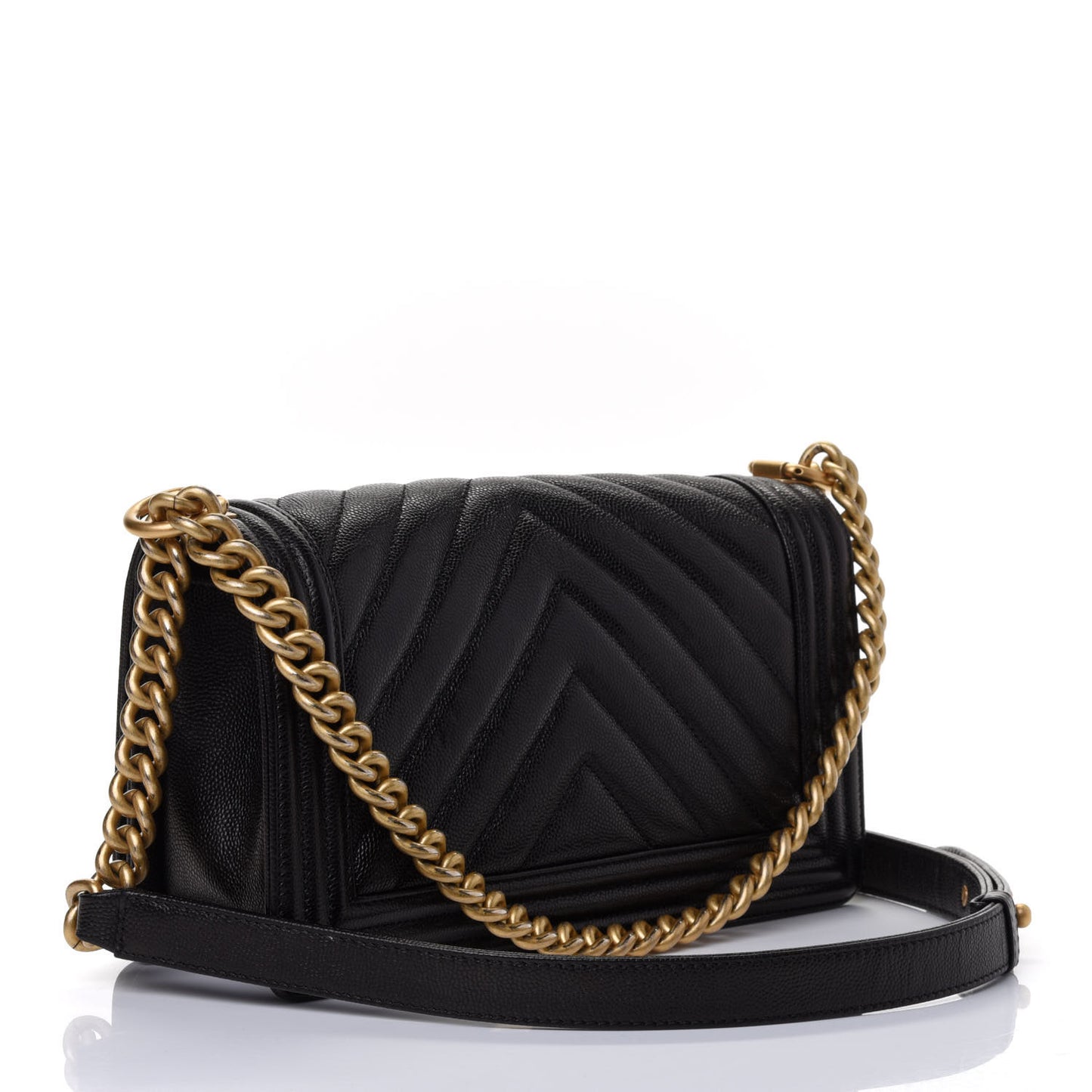 Caviar Chevron Quilted Medium Boy Flap Black