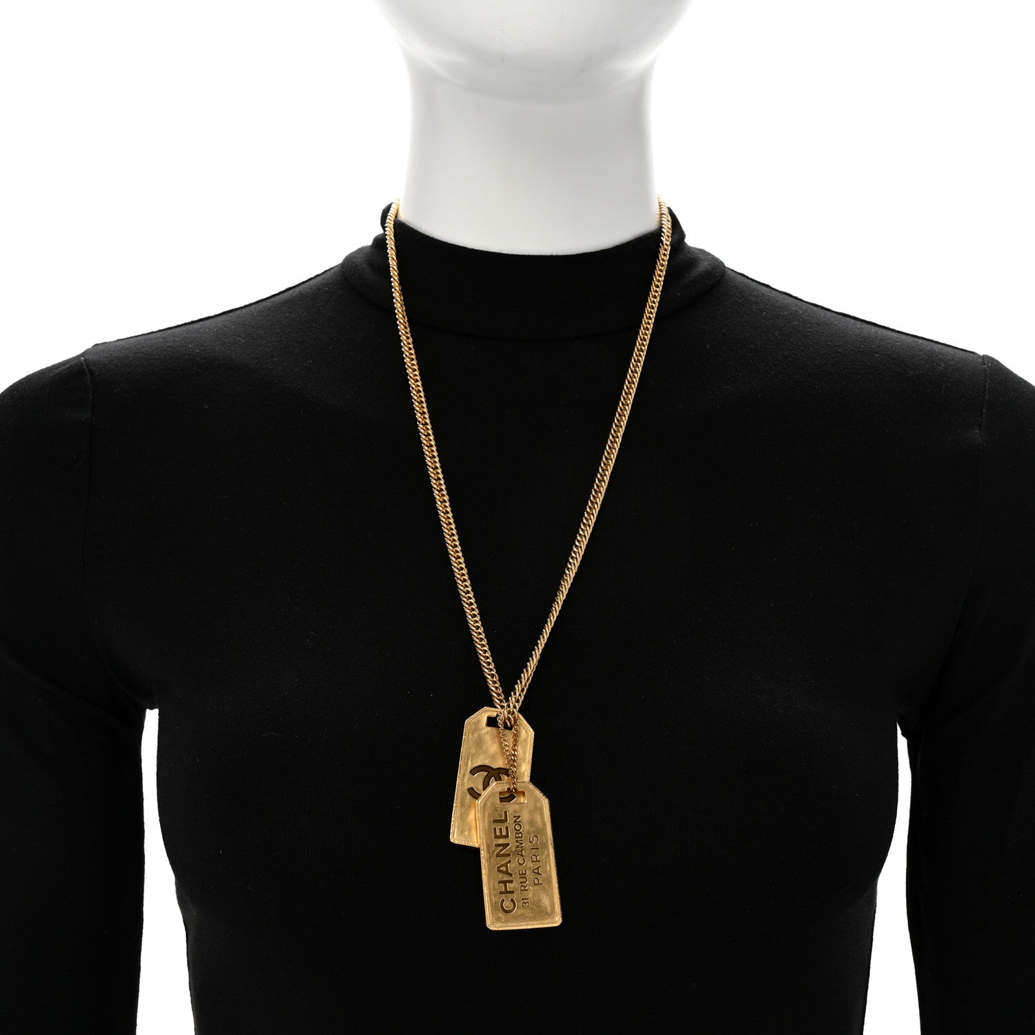 Chanel ID Dog Tag Charm Necklace Gold 2 of 6