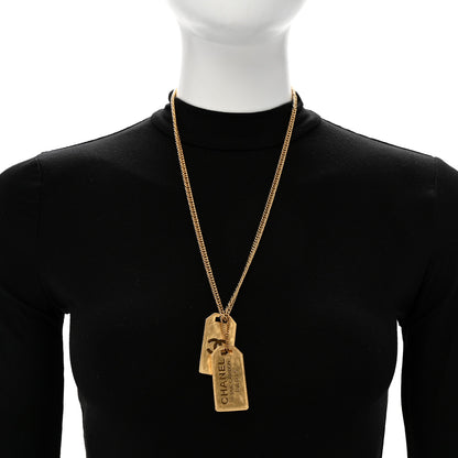 Chanel ID Dog Tag Charm Necklace Gold 2 of 6
