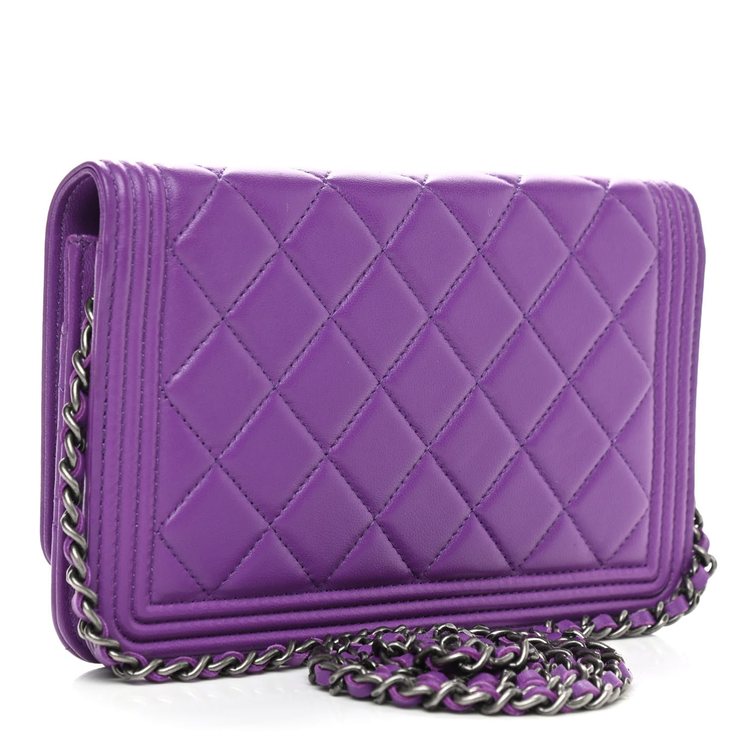 Chanel Lambskin Quilted Boy Wallet On Chain WOC Purple 2 of 10