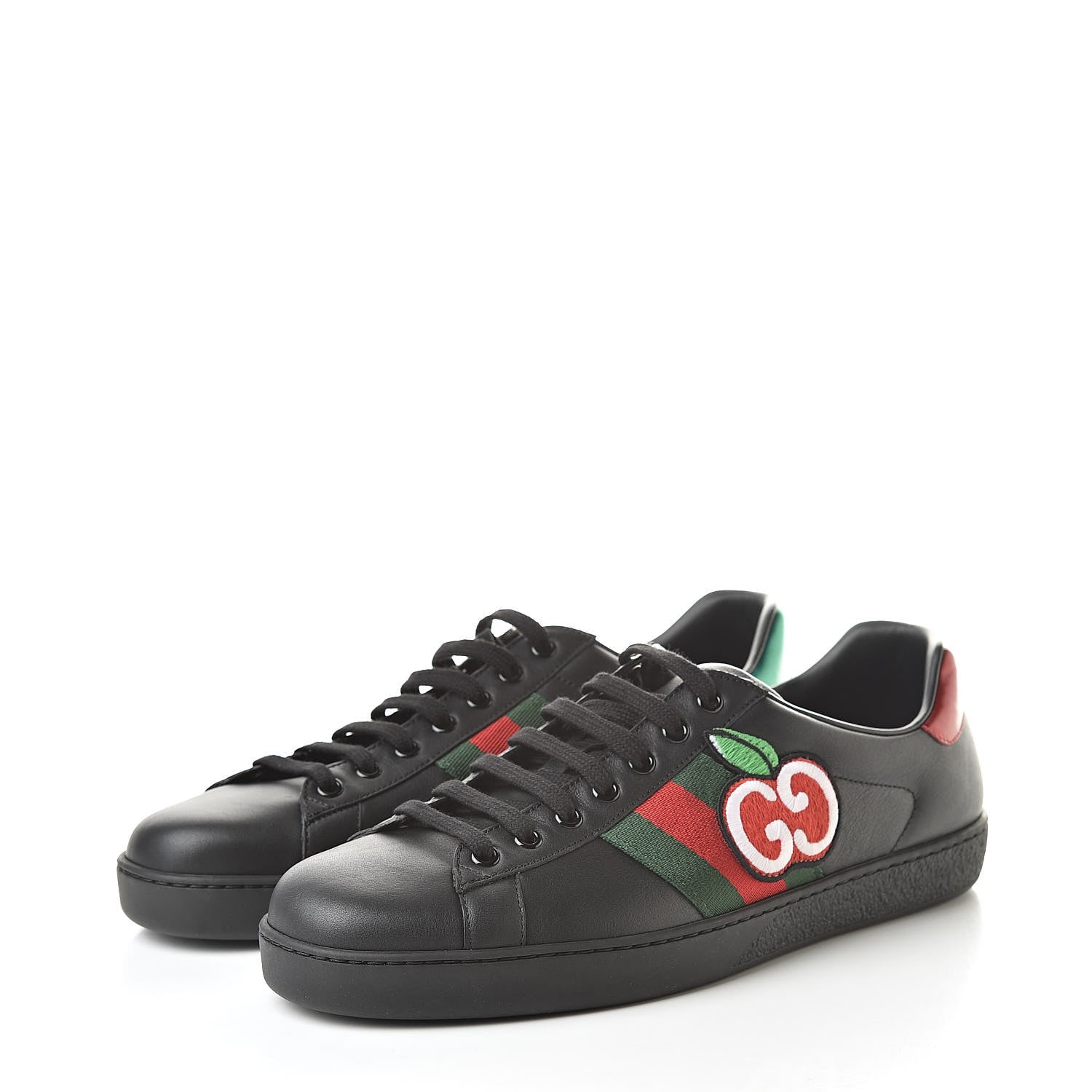 Gucci Calfskin Web GG Apple Embroidered Mens Ace Sneakers 9 Black 3 of 10
