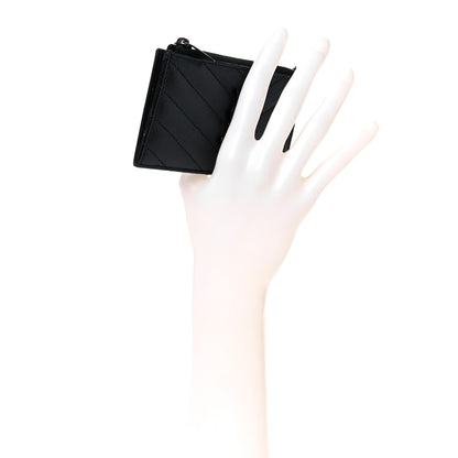 Saint Laurent Grain De Poudre Matelasse Chevron Monogram Fragments Zippered Card Case Black 2 of 11