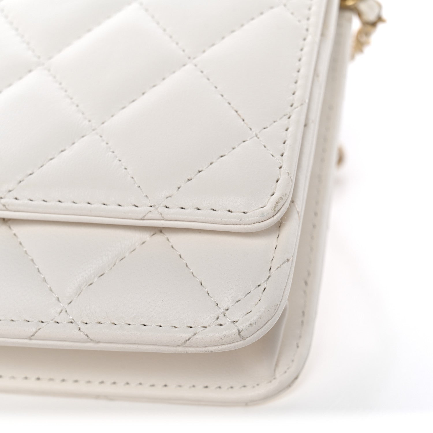 Chanel Lambskin Quilted CC Pearl Crush Wallet on Chain WOC White 12 of 13