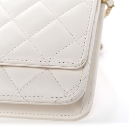 Chanel Lambskin Quilted CC Pearl Crush Wallet on Chain WOC White 12 of 13