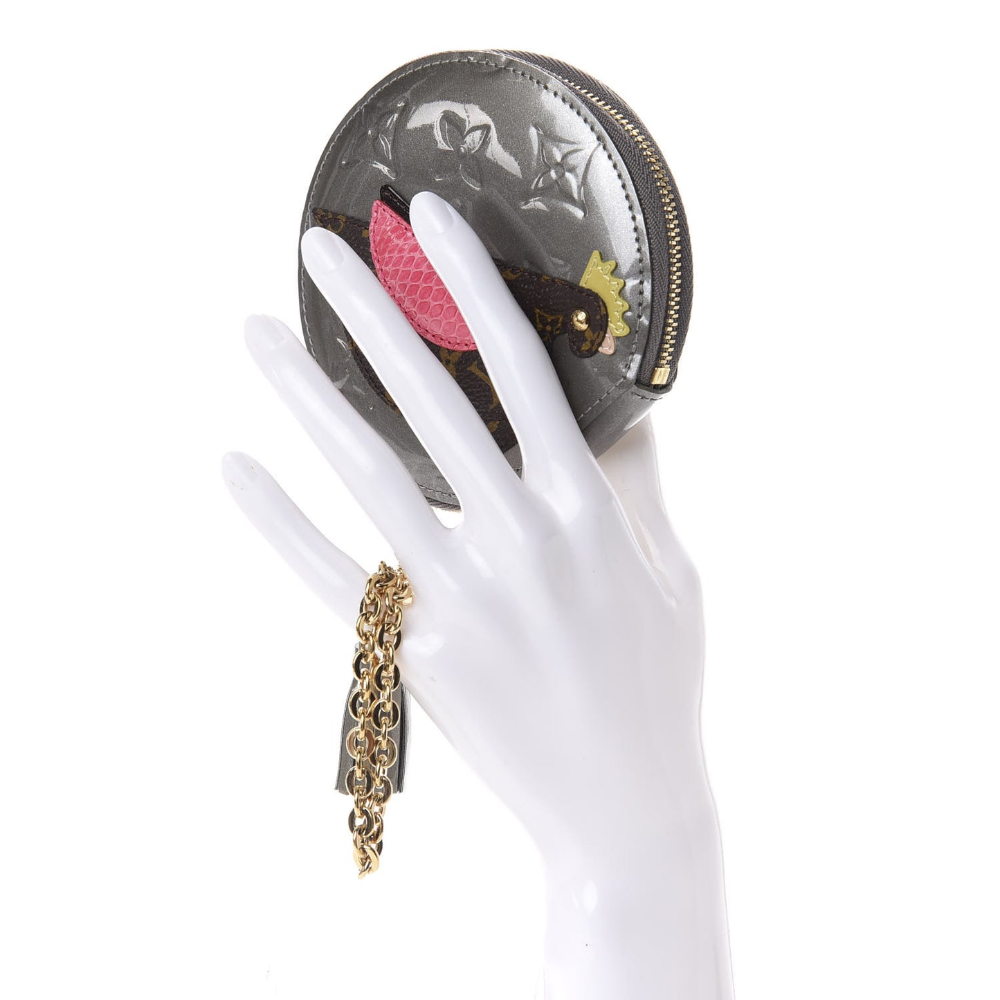 Vernis Animania Coq Rooster Round Coin Purse Gris Art Deco