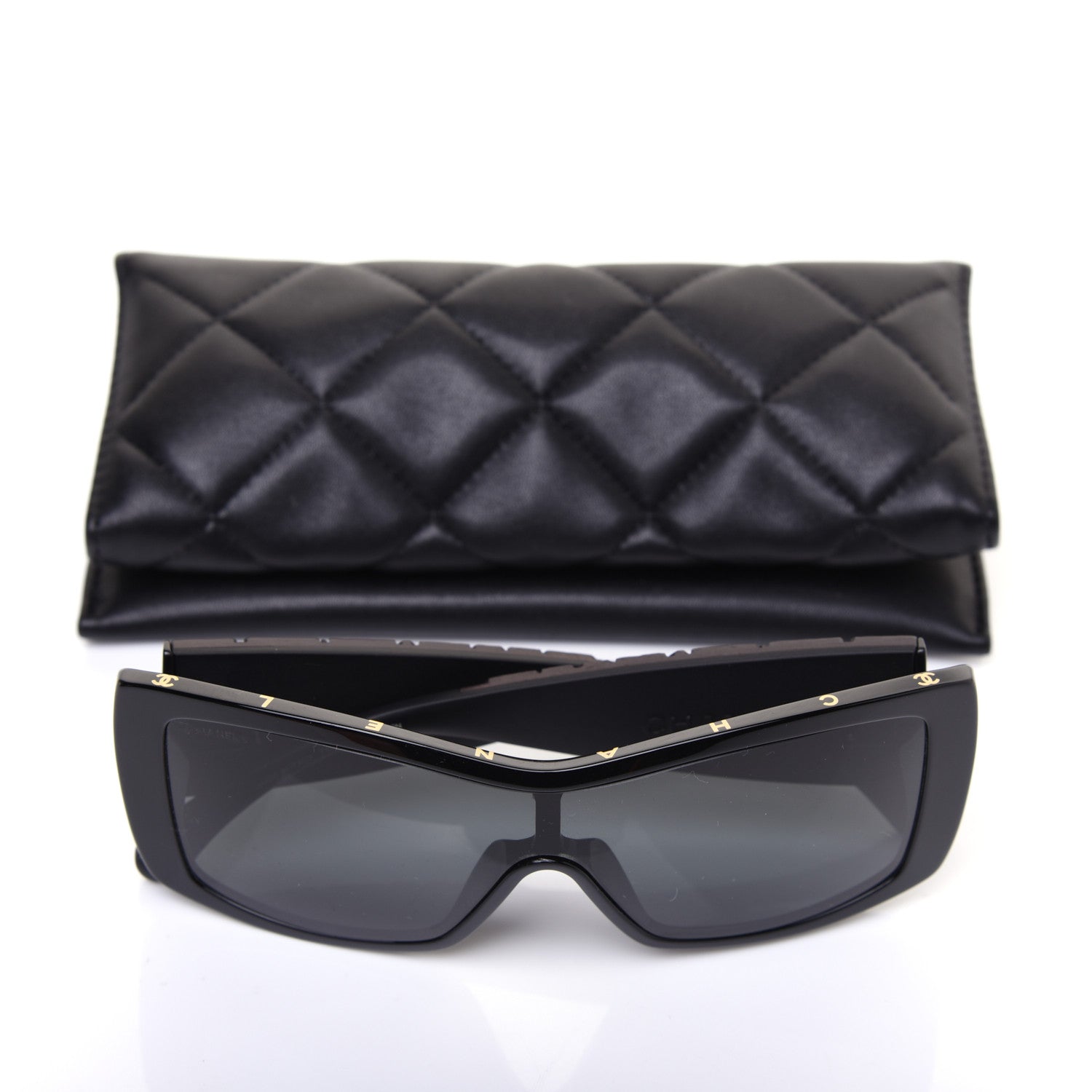 Chanel Wood Rubber Shield Sunglasses 71337A Black 8 of 9