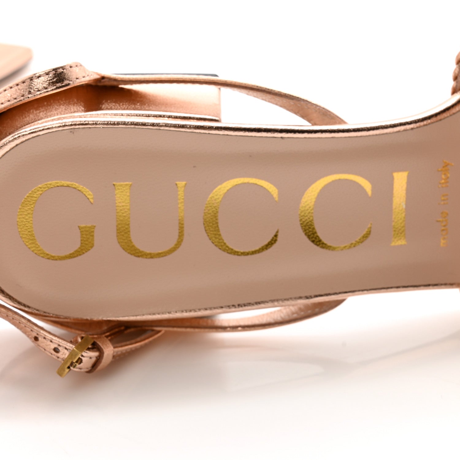 Gucci Metallic Nappa Braided Ketty Horsebit Sandals 38 Salmone 6 of 8