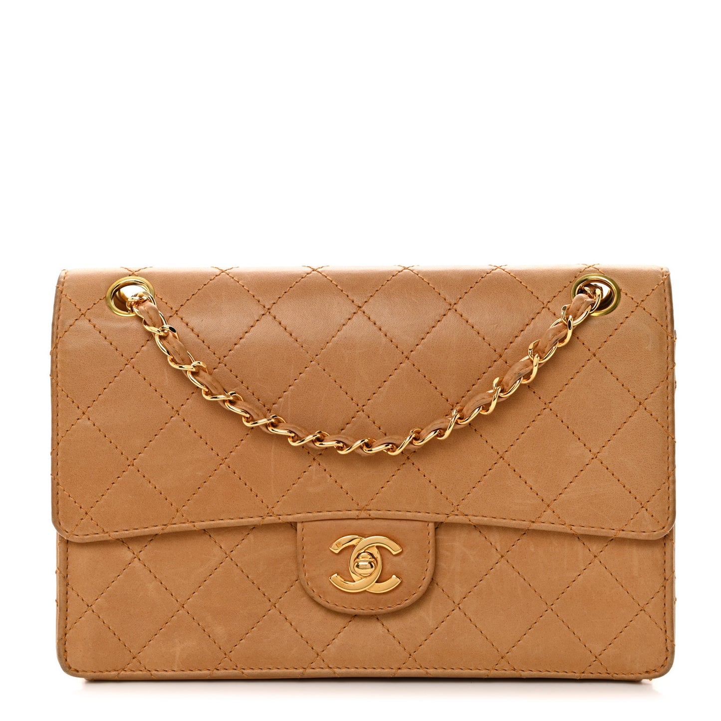 Lambskin Quilted Small Single Flap Beige