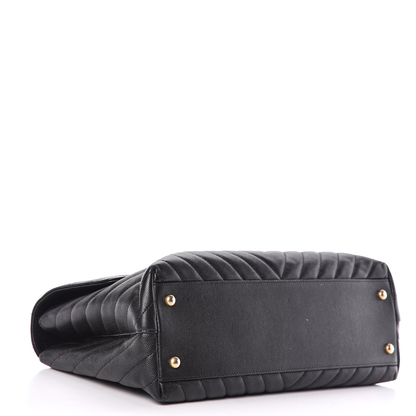 Caviar Chevron Quilted Medium Coco Handle Flap Black