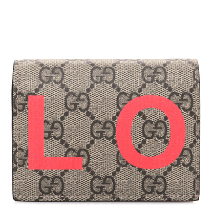 Gucci GG Supreme Monogram Moon Calfskin Love Valentines Day Card Case Beige Ebony New Geranium 1 of 7