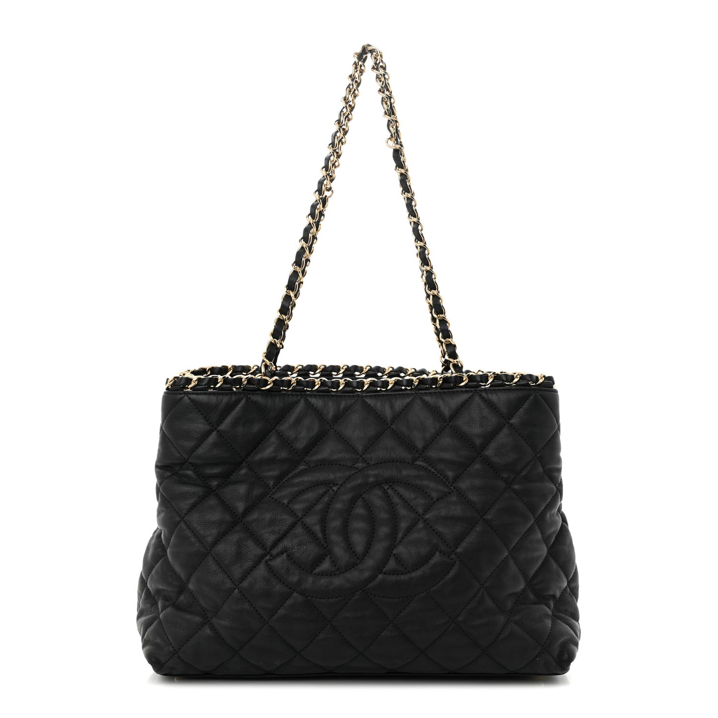 Calfskin Quilted Small Chain Me Tote Black