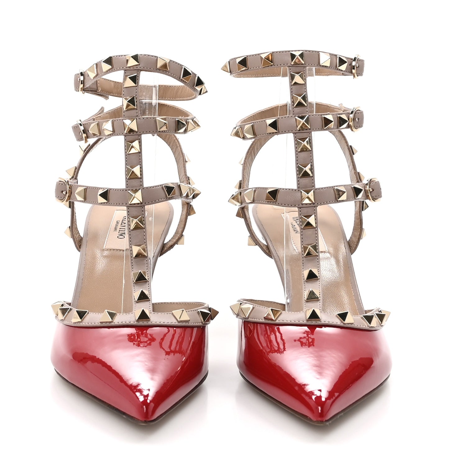 Patent Nappa Rockstud Ankle Strap 65mm Pumps 40 Rosso Valentino Poudre