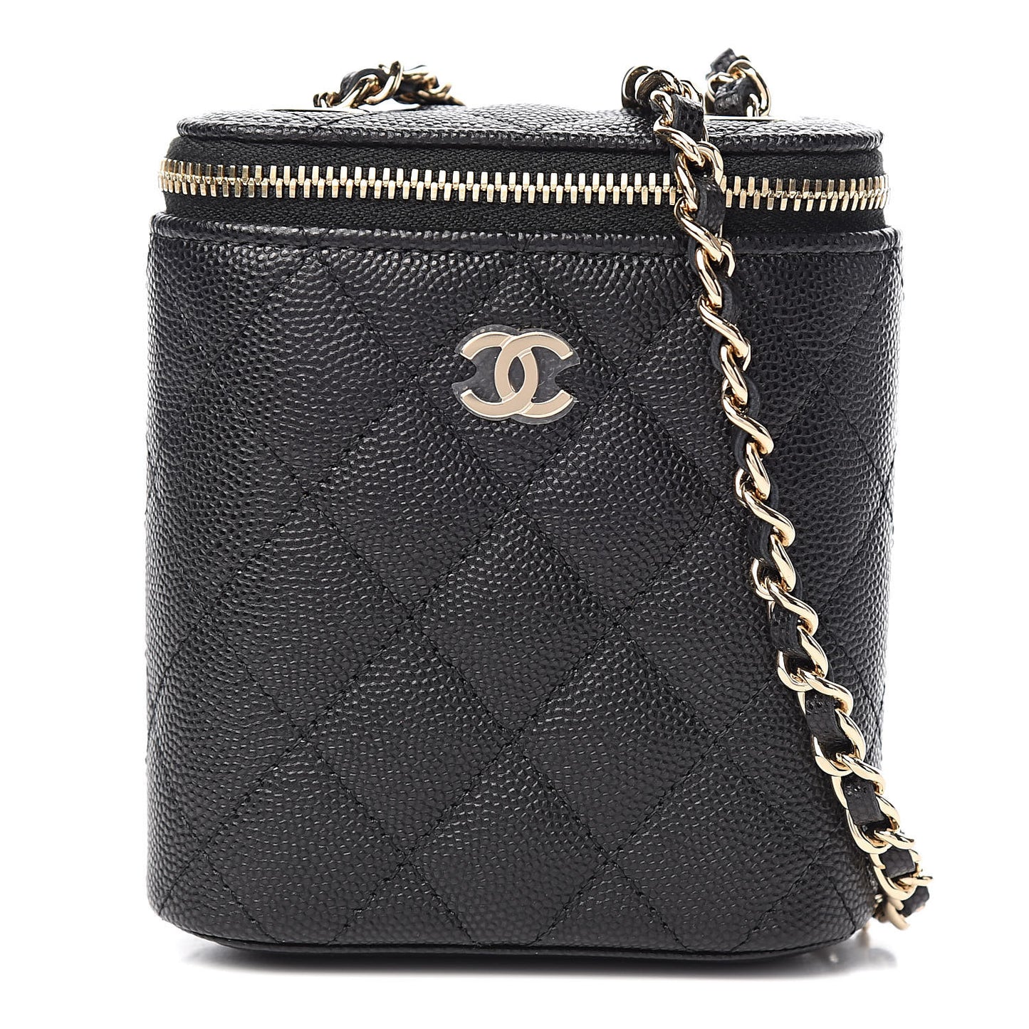 Caviar Quilted Small Vertical Coco Beauty Vanity Case With Chain Black