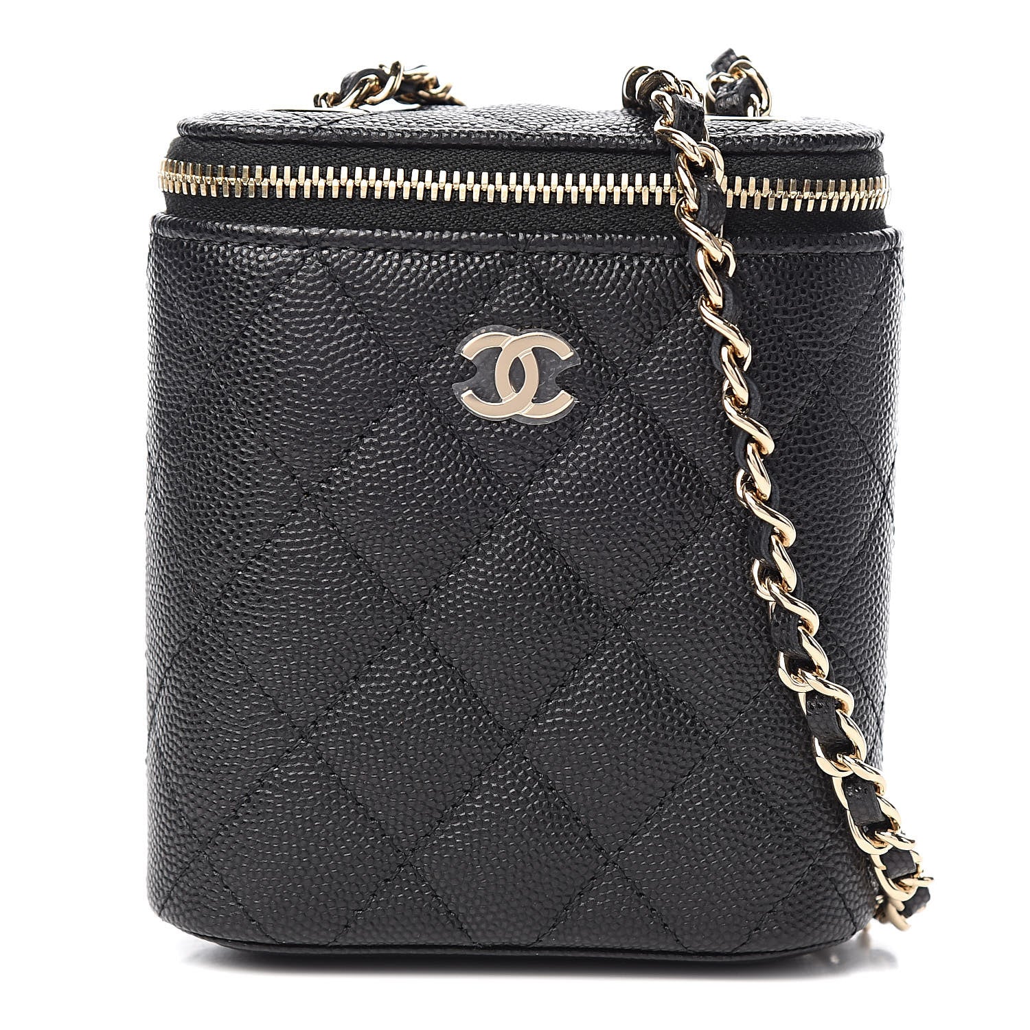 Chanel Caviar Quilted Small Vertical Coco Beauty Vanity Case With Chain Black 1 of 10