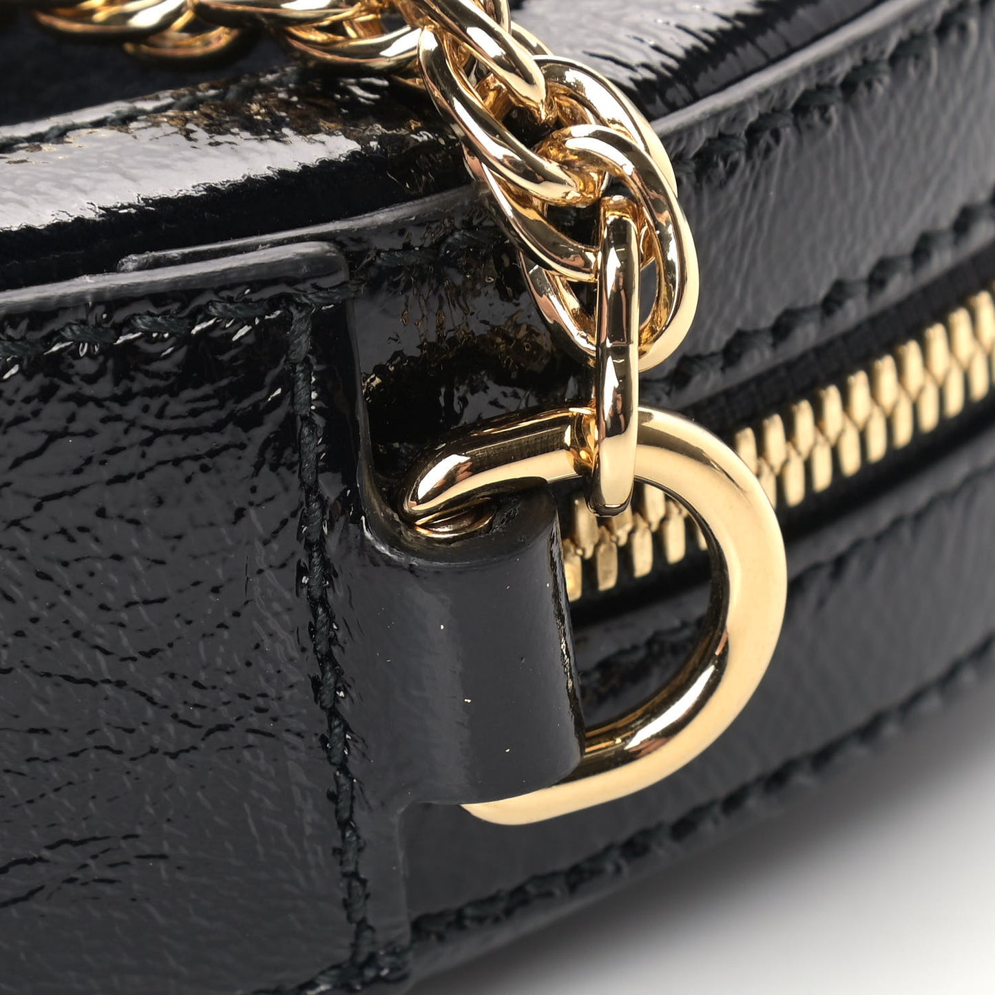 Suede Patent Web Mini Ophidia Round Shoulder Bag Black