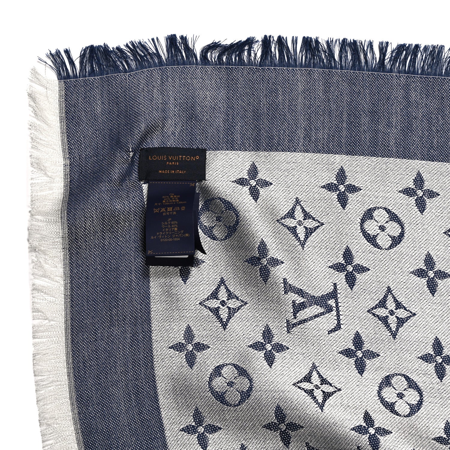 Louis Vuitton Silk Wool Monogram Denim Shawl Blue 3 of 3