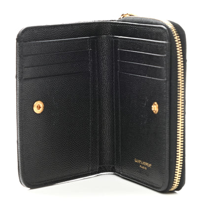 Saint Laurent Grain De Poudre Matelasse Chevron Monogram Compact Zip Around Wallet Black 5 of 8