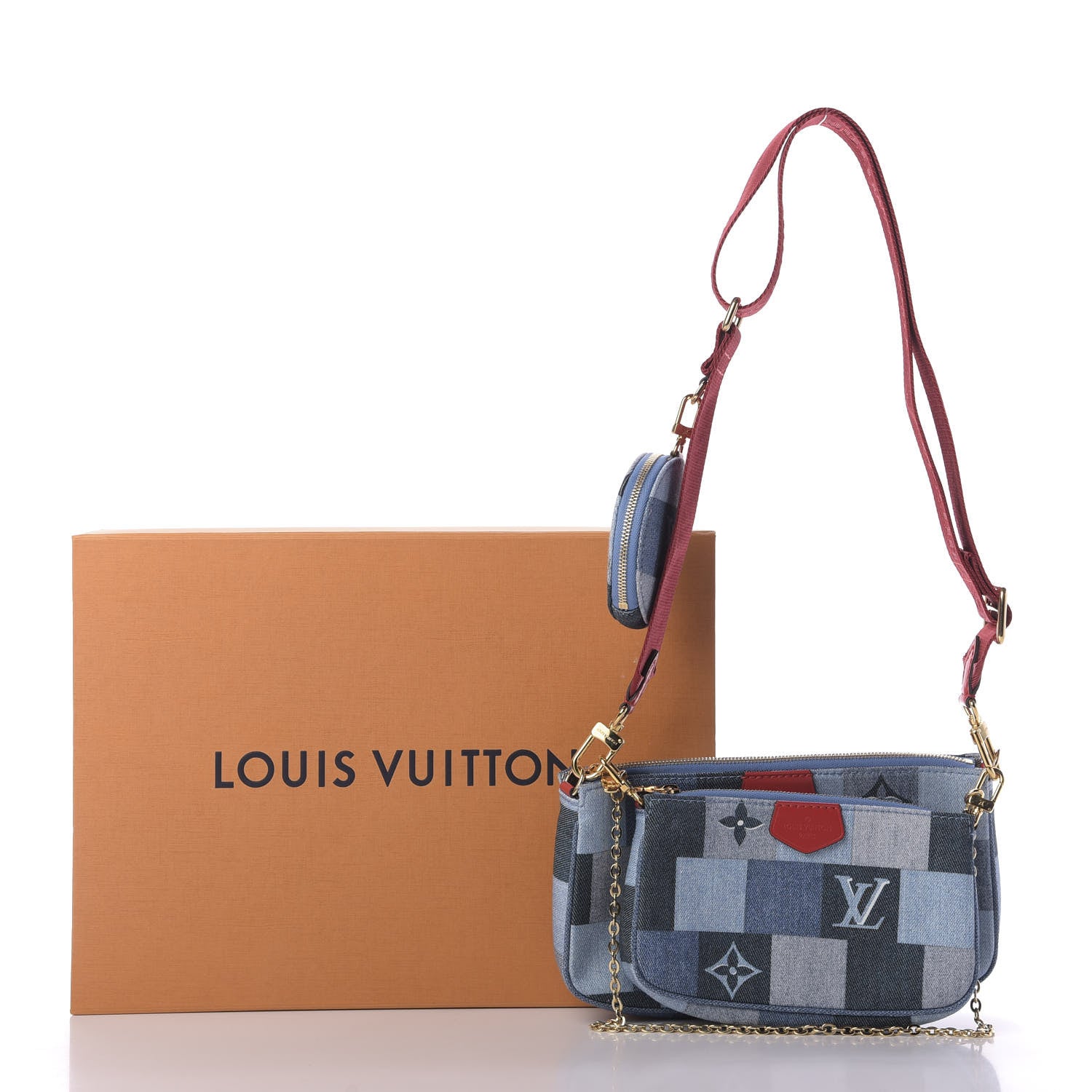 Louis Vuitton Denim Damier Monogram Patchwork Multi Pochette Accessories Blue Rouge 10 of 10