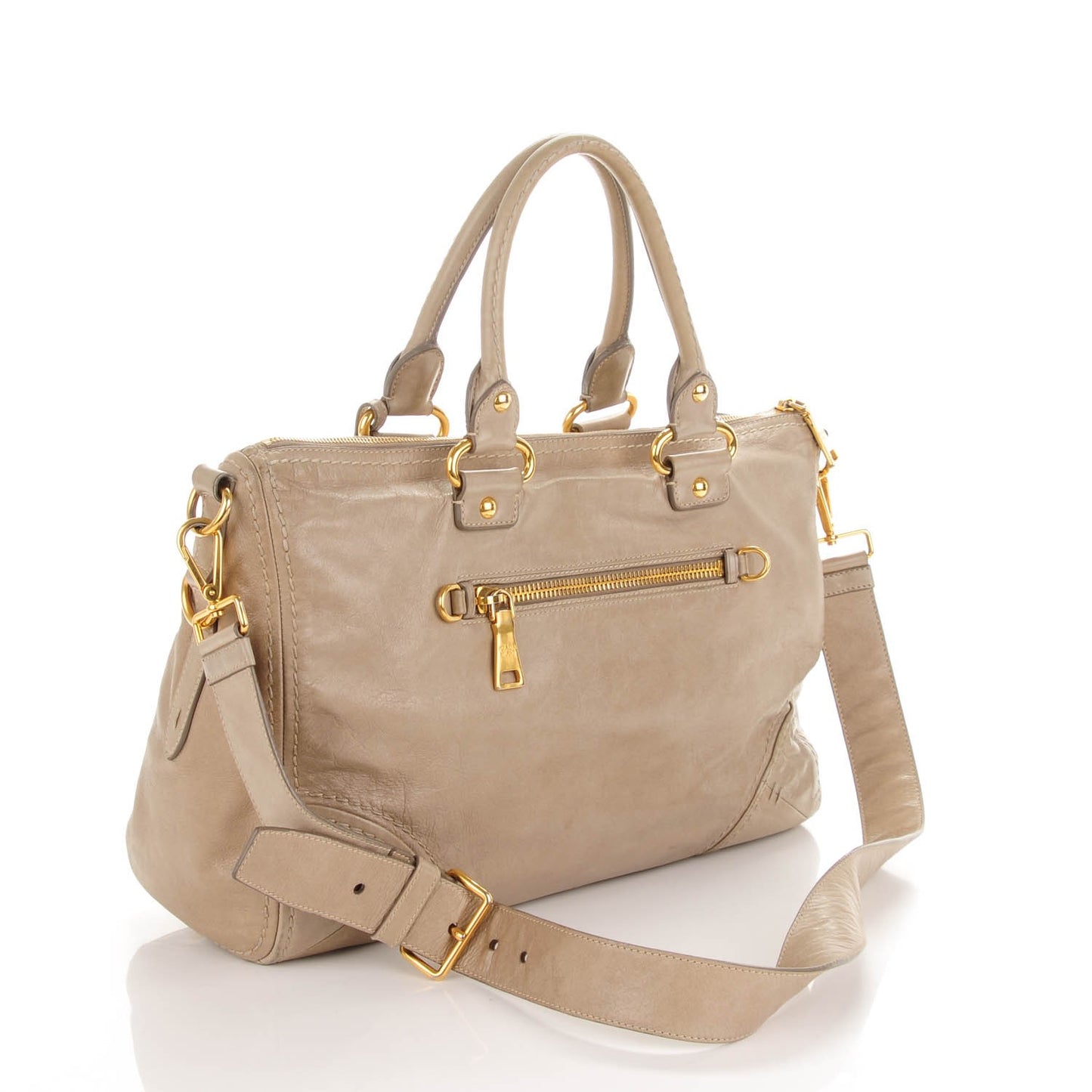 Vitello Shine Shopping Satchel Pomice