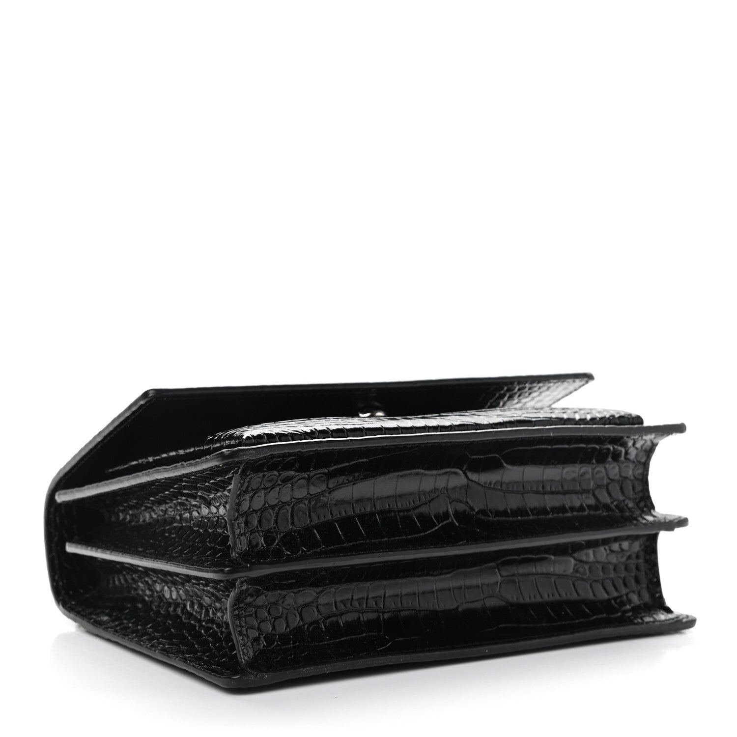 Saint Laurent Calfskin Crocodile Embossed Medium Monogram Sunset Black 4 of 9