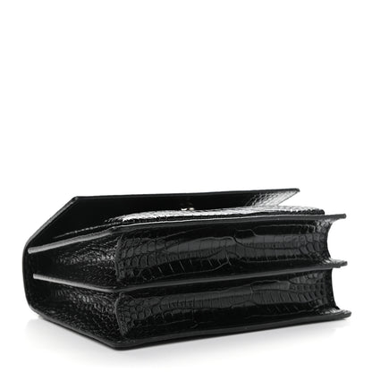 Saint Laurent Calfskin Crocodile Embossed Medium Monogram Sunset Black 4 of 9
