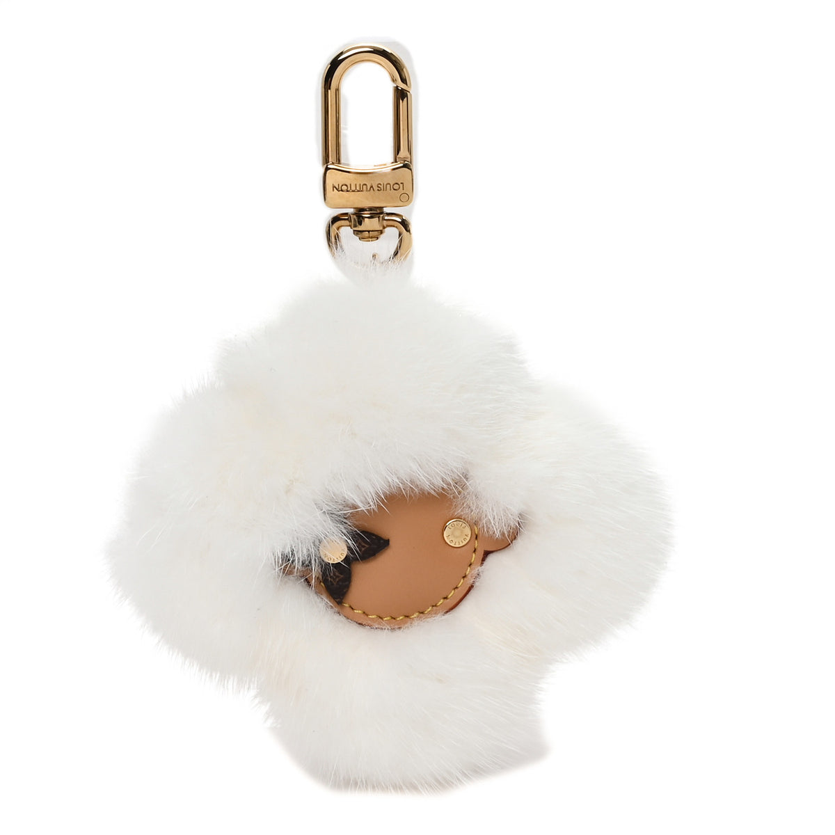 Calfskin Mink Fur Vivienne Bag Charm Key Holder White