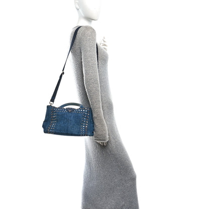 Prada Canapa Denim Crystal Studded Tote Blue 2 of 11