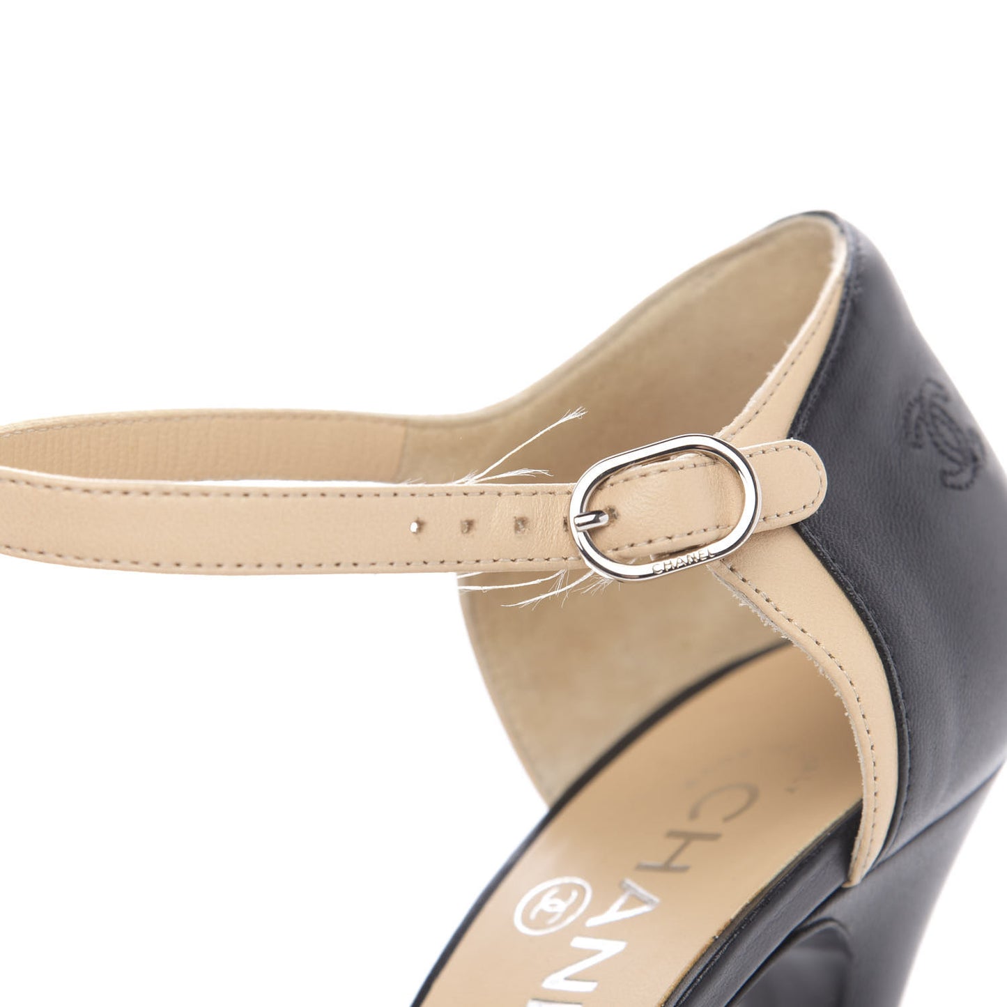 Lambskin Peep Toe Sandals 39 Beige Black