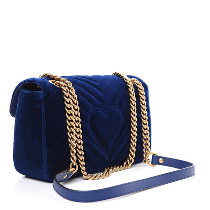 Gucci Velvet Matelasse Deer Embroidered Small GG Marmont Shoulder Bag Cobalt 2 of 9