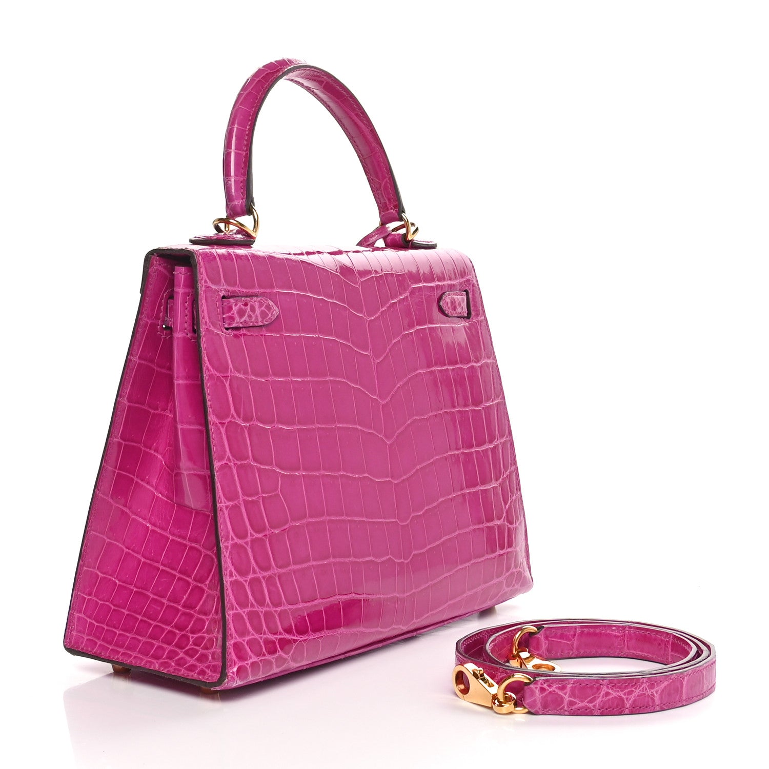 Hermes Shiny Niloticus Crocodile Kelly Sellier 25 Rose Pourpre 3 of 11
