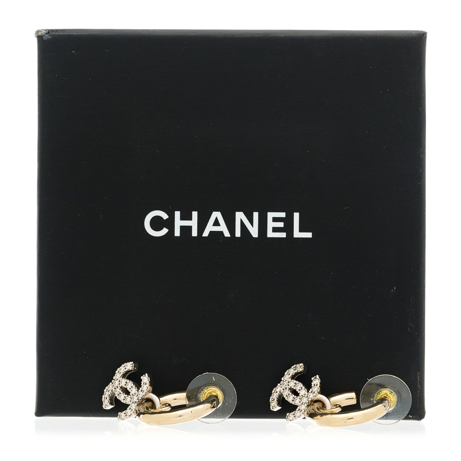 Chanel Metal Crystal CC Hoop Drop Earrings Gold 5 of 5