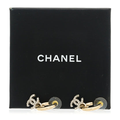 Chanel Metal Crystal CC Hoop Drop Earrings Gold 5 of 5