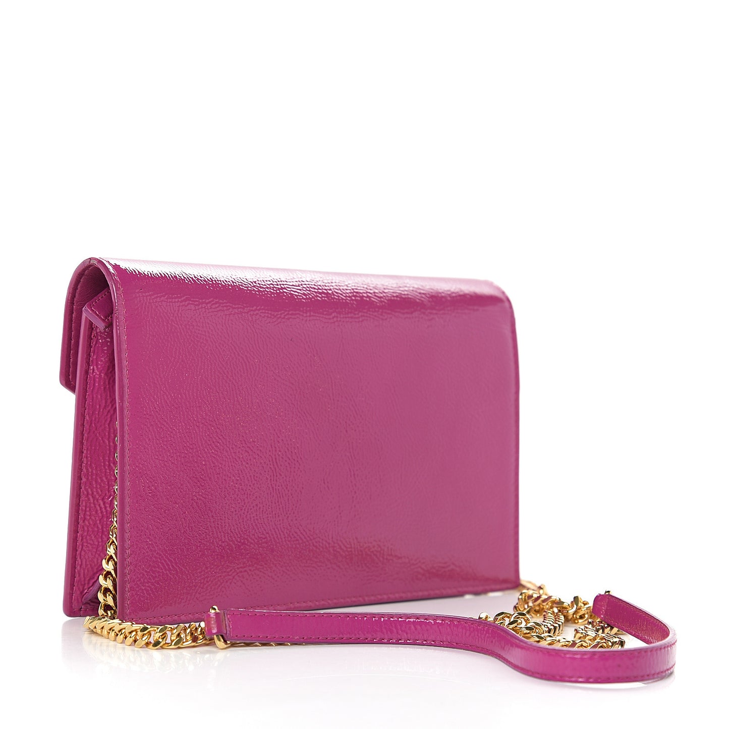 Textured Patent Monogram Envelope Chain Wallet Electric Pink