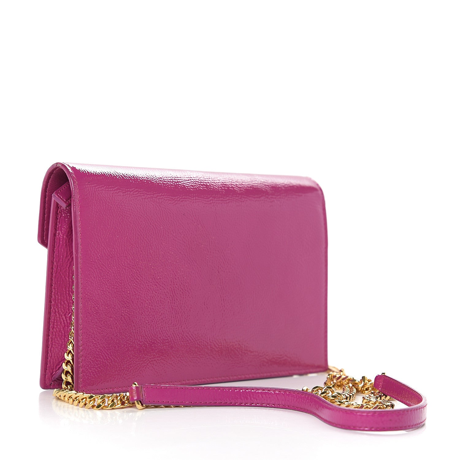 Saint Laurent Textured Patent Monogram Envelope Chain Wallet Electric Pink 2 of 9