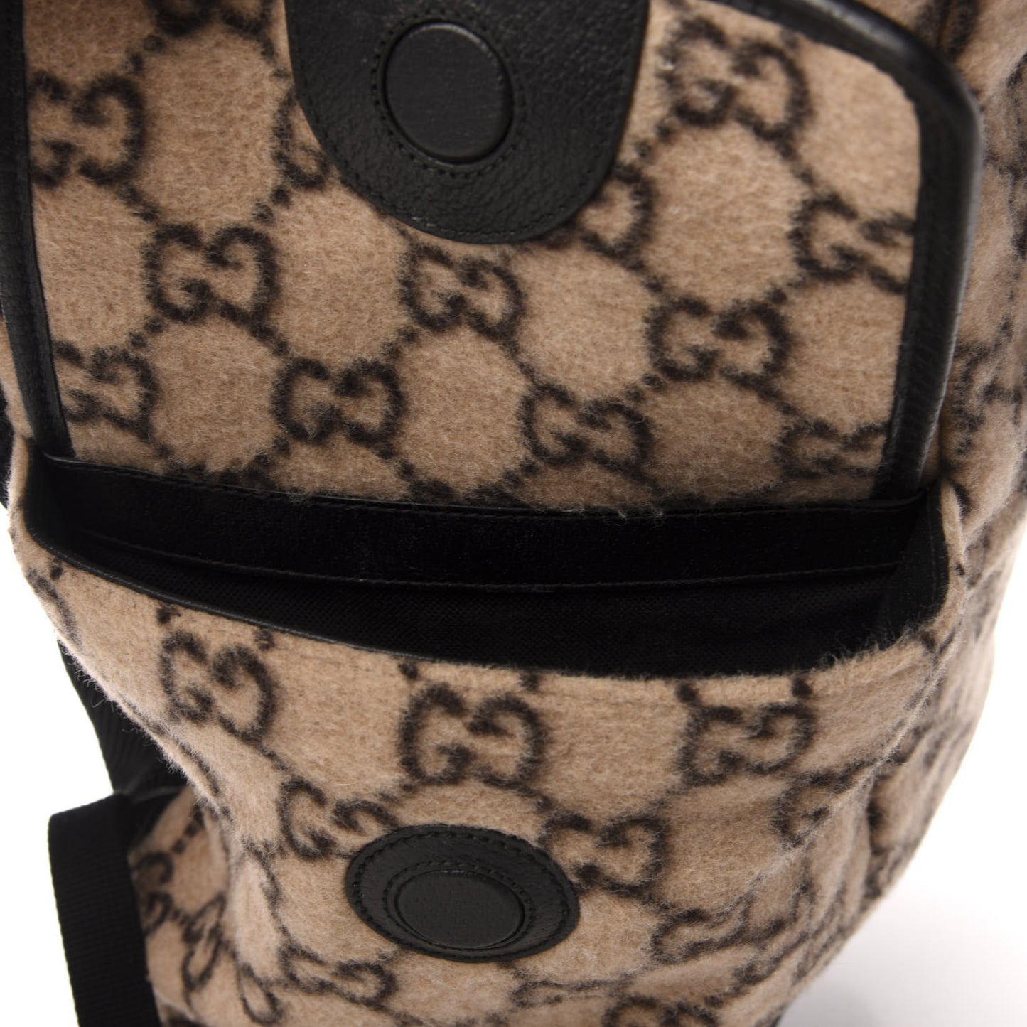 Covered Wool GG Monogram Large Double Buckle Backpack Beige Ebony Black