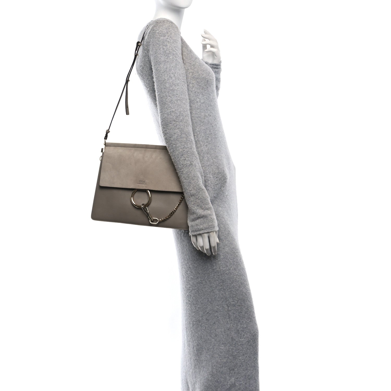 Chloe Calfskin Suede Medium Faye Shoulder Bag Motty Grey 2 of 10