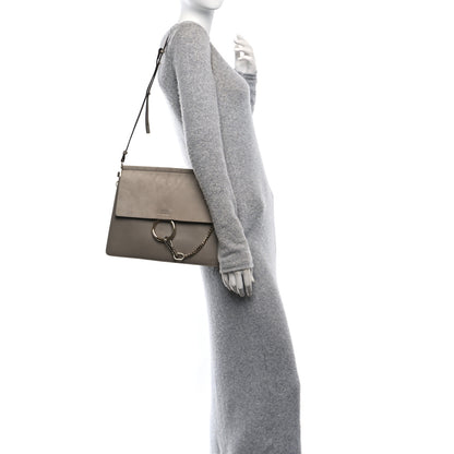 Chloe Calfskin Suede Medium Faye Shoulder Bag Motty Grey 2 of 10