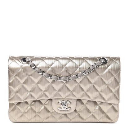 Chanel Striated Patent Quilted Medium Double Flap Gold 1 of 12