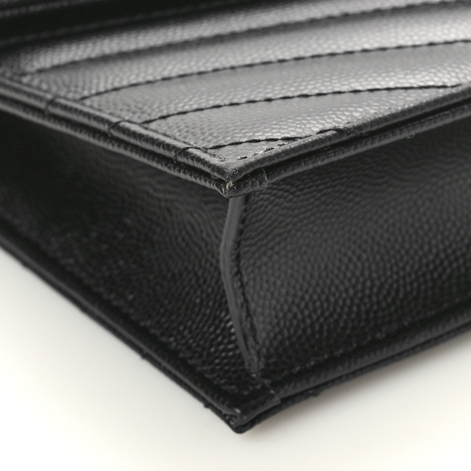 Saint Laurent Grain De Poudre Matelasse Chevron Monogram Envelope Chain Wallet Black 8 of 10