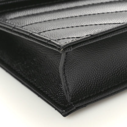 Saint Laurent Grain De Poudre Matelasse Chevron Monogram Envelope Chain Wallet Black 8 of 10