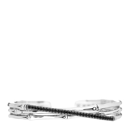 John Hardy Sterling Silver Bamboo Black Sapphire Crossover Cuff Bracelet 1 of 3