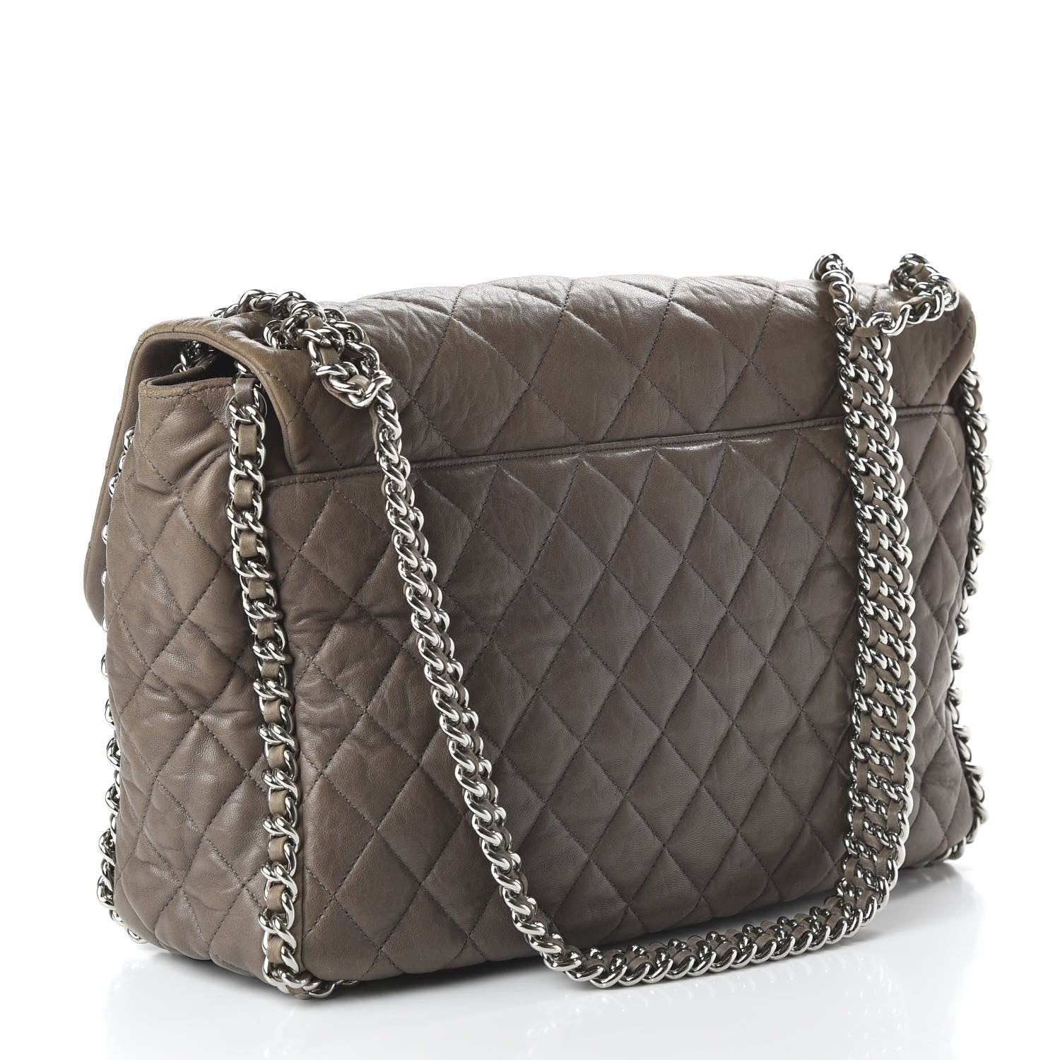 Chanel Washed Lambskin Quilted Maxi Chain Around Flap Taupe 3 of 10